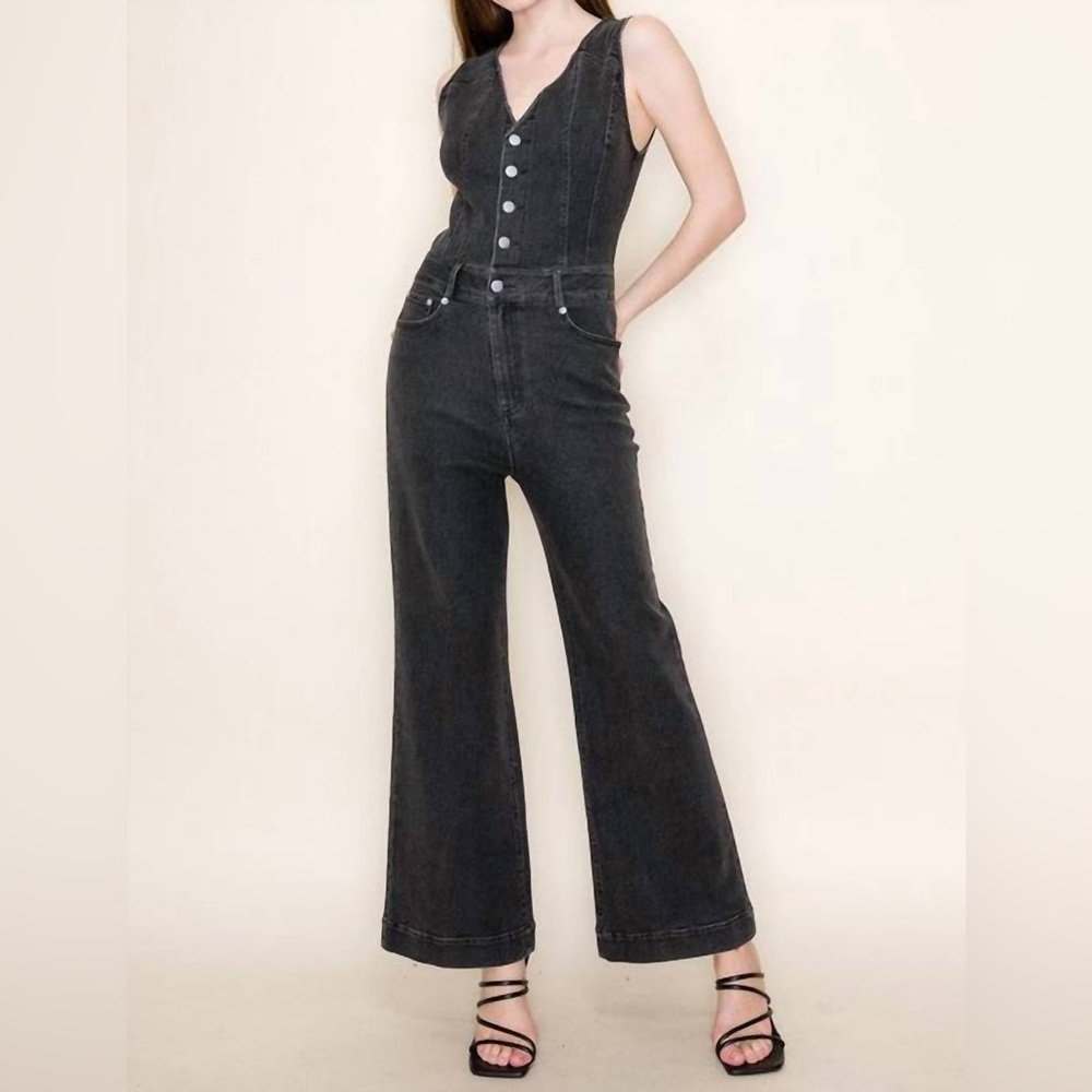 Anthropologie Black Denim Jumpsuit with Flare